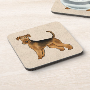 Posavasos Airedale Terrier Cute Cartog Perro En Beige