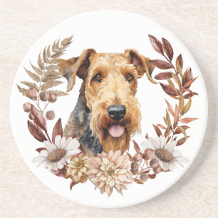 Posavasos Airedale Terrier Dog Autumn Wreath