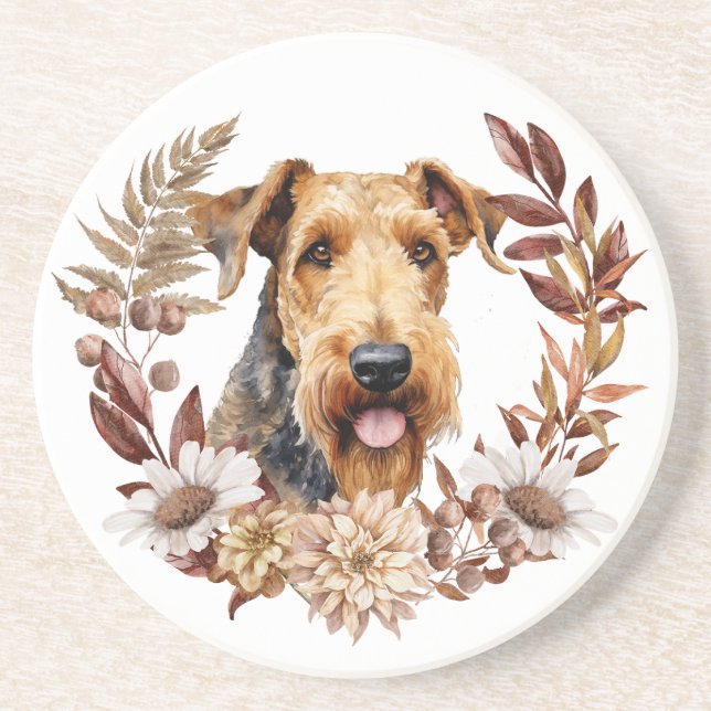 Posavasos Airedale Terrier Dog Autumn Wreath (Frente)