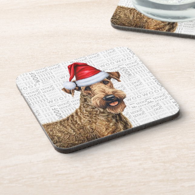 Posavasos Airedale Terrier Dog Woof Word Art Holiday (Lado Izquierdo)
