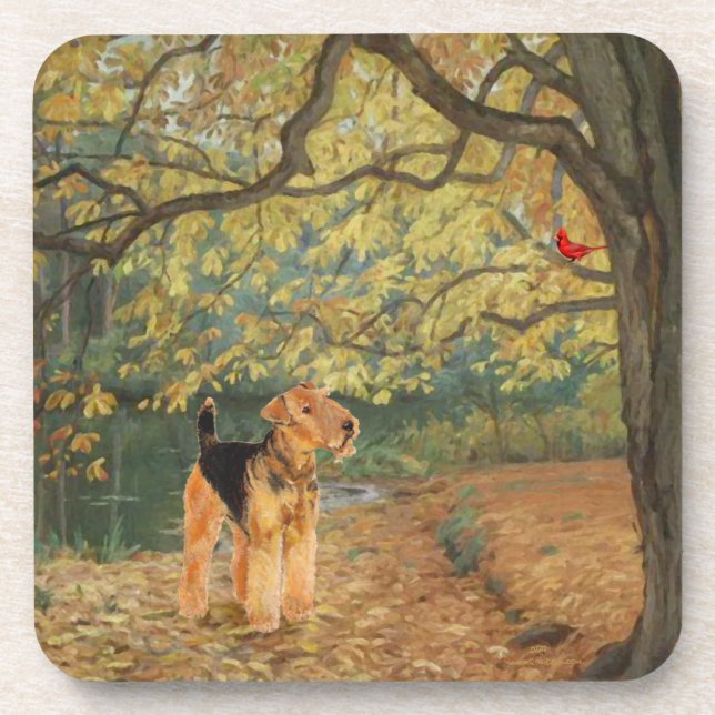 Posavasos Airedale Terrier Observando Aves (Frente)