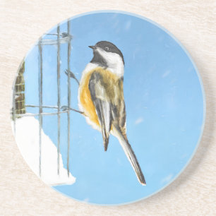 Posavasos Ajedrez en pintura de alimentador - Arte de pájaro