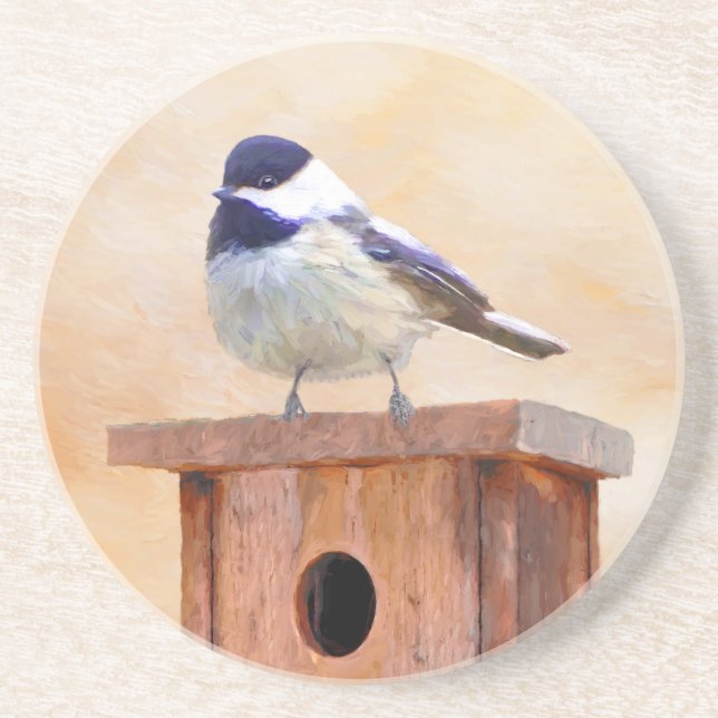 Posavasos Ajedrez sobre pintura de aves original (Frente)