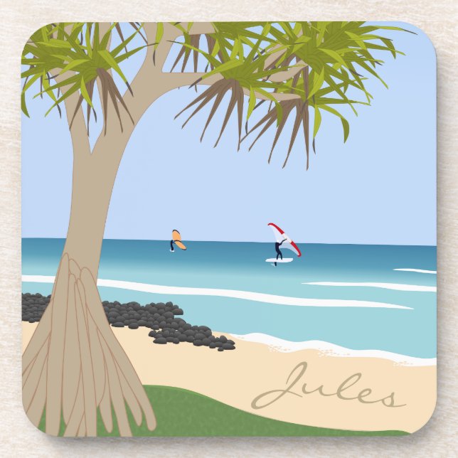 Posavasos Ala Relieve metalizado Surfers Pandanus Tree en la (Frente)