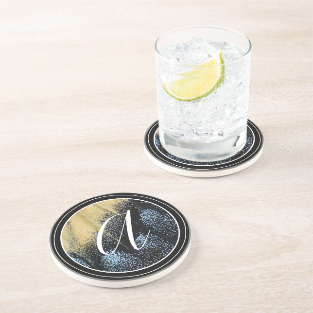 Posavasos Ala simple de mariposa amarillo y azul (Lado)