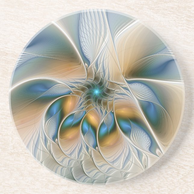 Posavasos Alarmante, Abstracta Fantasía Fractal Art Con Azul (Frente)