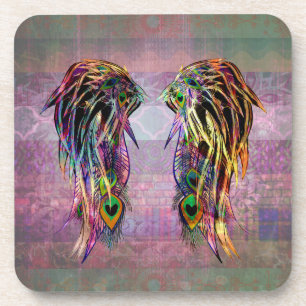 Posavasos Alas bohemias coloridas del ángel de la pluma del