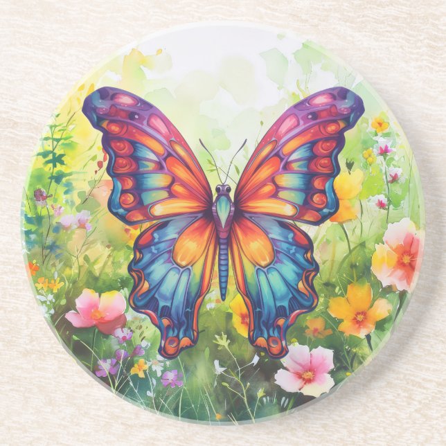 Posavasos Alas Naranjas azules de mariposa (Frente)
