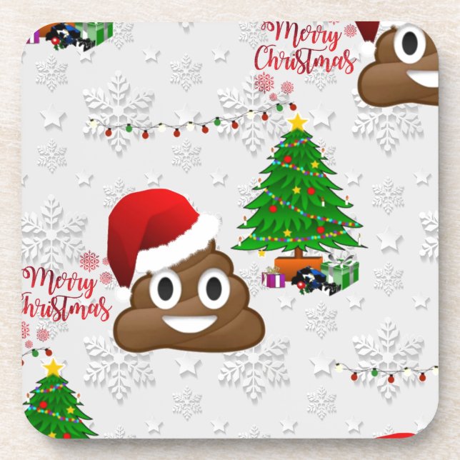 Posavasos alegre navidad emoji poo (Frente)