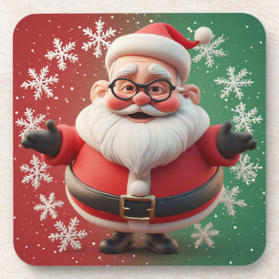 Posavasos Alegre Santa Claus rodeado de copos de nieve