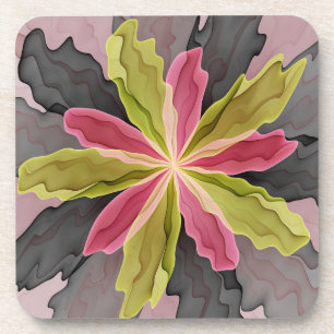 Posavasos Alegría, Fantasía Floral Fractal Rosa Verde Antrac