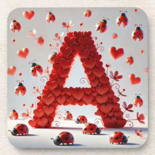 Posavasos Alfabeto creativo letra A con formas de corazón