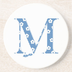 Posavasos alfabeto floral M (azul y puntos)