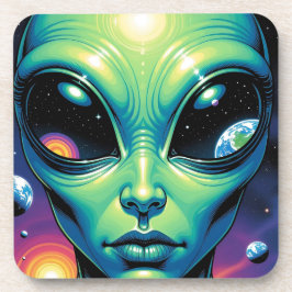 Posavasos Alien Face con planetas reflexiones en los ojos