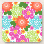 Posavasos Allana Garden Hawaiian Graphical Floral - Brights<br><div class="desc">White ground with Vermillion Orange, Fresh Salmon, Sharp Green, Blue Radiance, Carmine Rose, Sunset Gold, Online Lime and Begonia Pink colorway. Tropical flowers and leaves were drawn in a graphical retro style that was popular in the forties on the menus of the Hawaiian steamships. This design comes in several colorways....</div>
