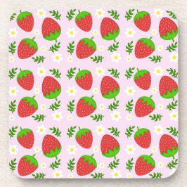 Posavasos Almofada fofa design contínuo morangos fundo rosa