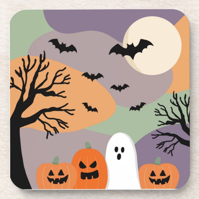 Posavasos Almofada noite de halloween abóboras e fantasmas (Frente)