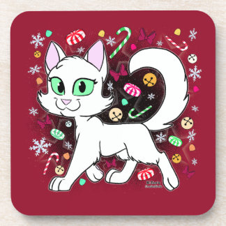 Posavasos Almohada Redonda de Gato de Navidad (Rojo)