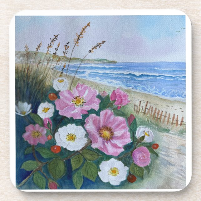 Posavasos Almohadilla de rosas de playa de plástico duro par (Frente)