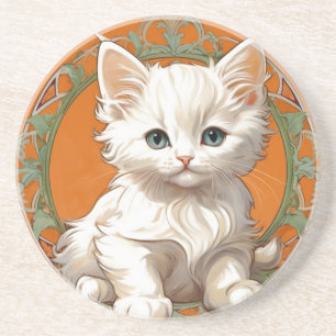 Posavasos Alphonse Mucha Art Nouveau Gatito Blanco