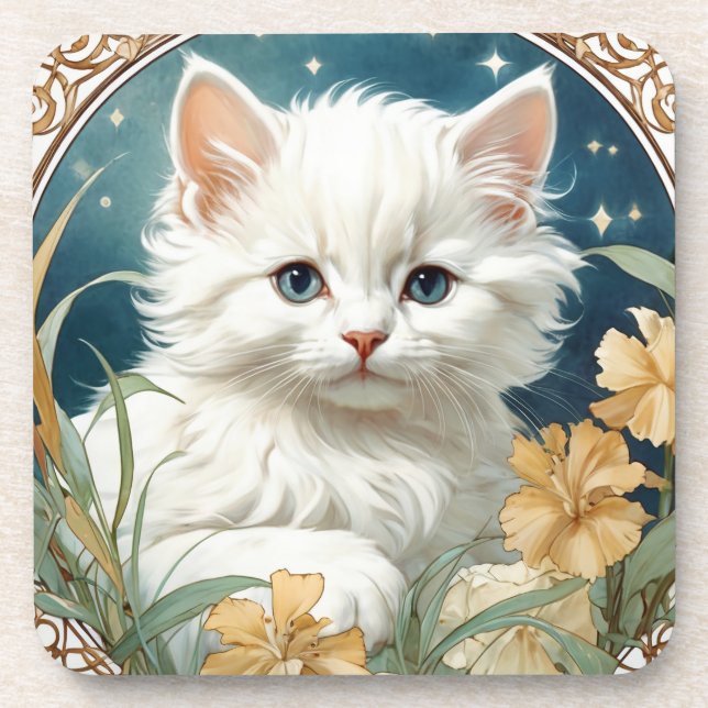 Posavasos Alphonse Mucha Art Nouveau Kitten (Frente)