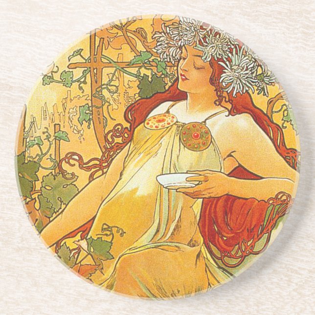 Posavasos Alphonse Mucha Art Nouveau Otoño (Frente)