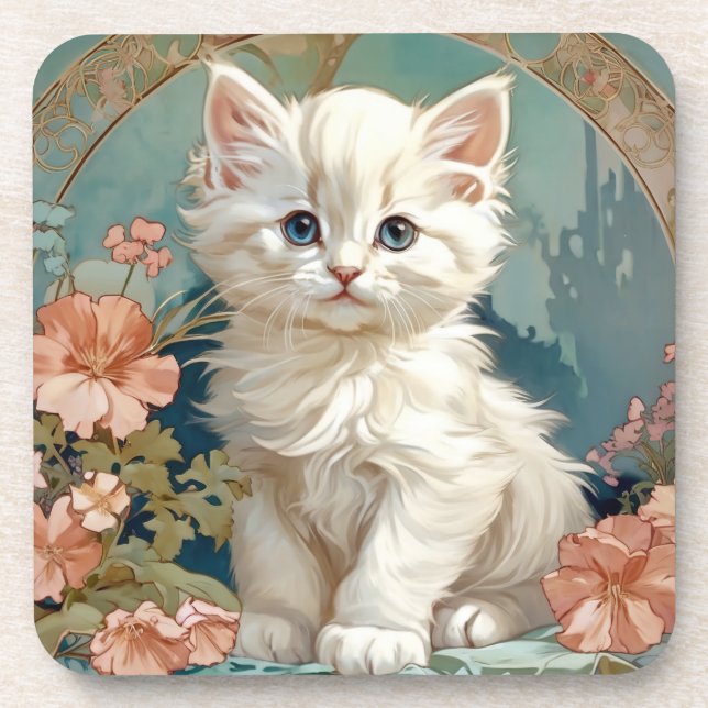 Posavasos Alphonse Mucha Estilo Gato Blanco (Frente)