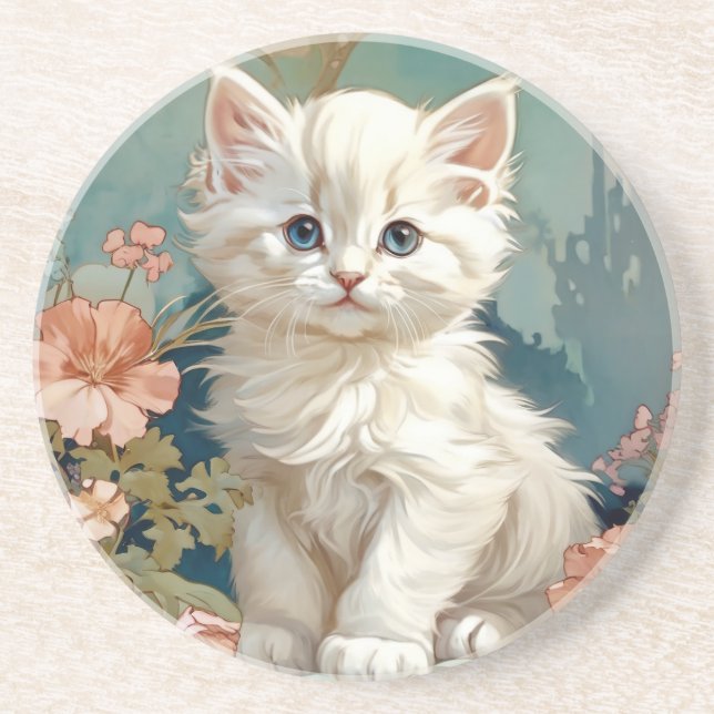 Posavasos Alphonse Mucha Estilo Gato Blanco (Frente)