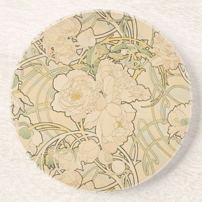 Posavasos Alphonse Mucha Peonies Peony Rosas Fawn 1897 (Frente)