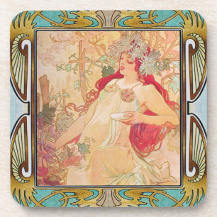 Posavasos Alphonse Mucha plástico duro conjunto de 6 #05