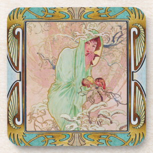 Posavasos Alphonse Mucha plástico duro conjunto de 6 #06