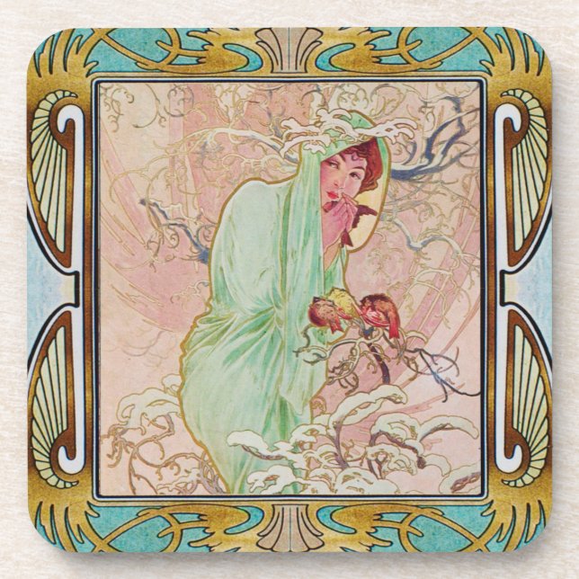 Posavasos Alphonse Mucha plástico duro conjunto de 6 #06 (Frente)