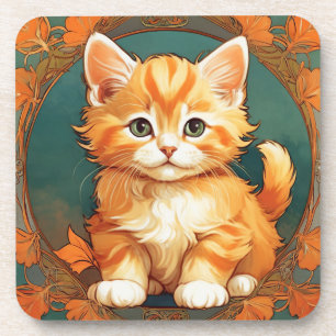Posavasos Alphonse Mucha Style Naranja Cat