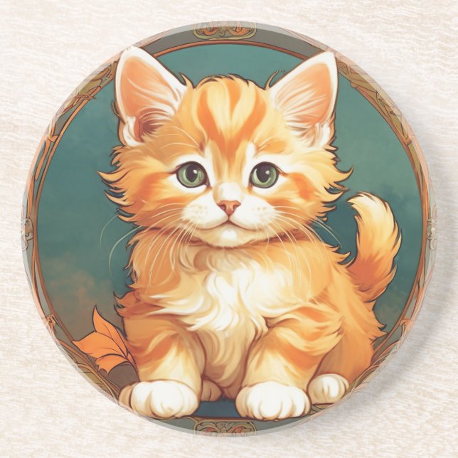 Posavasos Alphonse Mucha Style Naranja Cat (Frente)