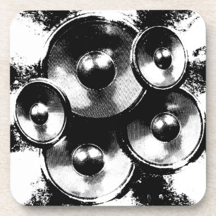 Posavasos Altavoces de música en blanco y negro