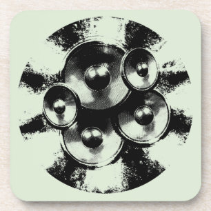 Posavasos Altavoces de música en blanco y negro en círculo
