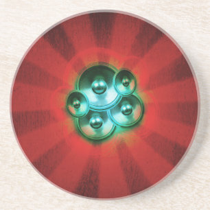Posavasos Altavoces musicales y ráfagas de sol rojas