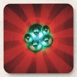 Posavasos Altavoces musicales y ráfagas de sol rojas