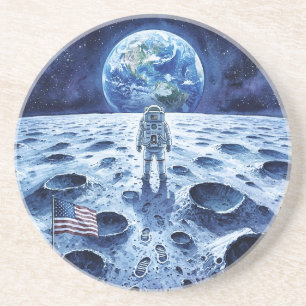 Posavasos Alunizaje - Astronauta y bandera estadounidense