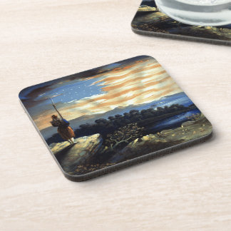 Posavasos Amanecer celestial de la bandera estadounidense en