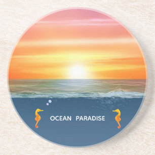Posavasos Amanecer en el océano y caballitos de mar Recuerdo