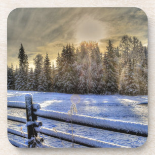 Posavasos Amanecer en una pastelería de invierno en la nieve