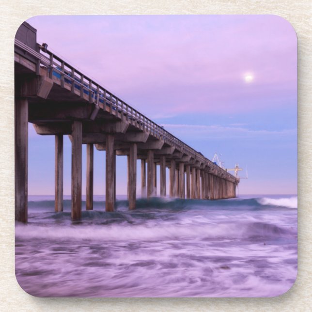 Posavasos Amanecer morado sobre el muelle, California (Frente)