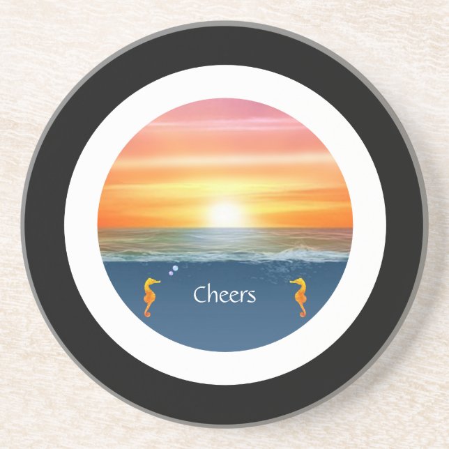 Posavasos Amanecer oceánico con marco blanco y negro (Frente)