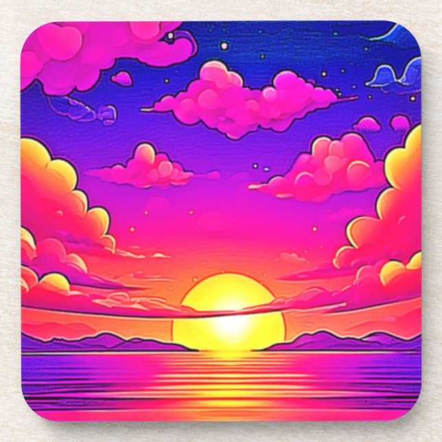 Posavasos Amanecer rosa y morado (Frente)