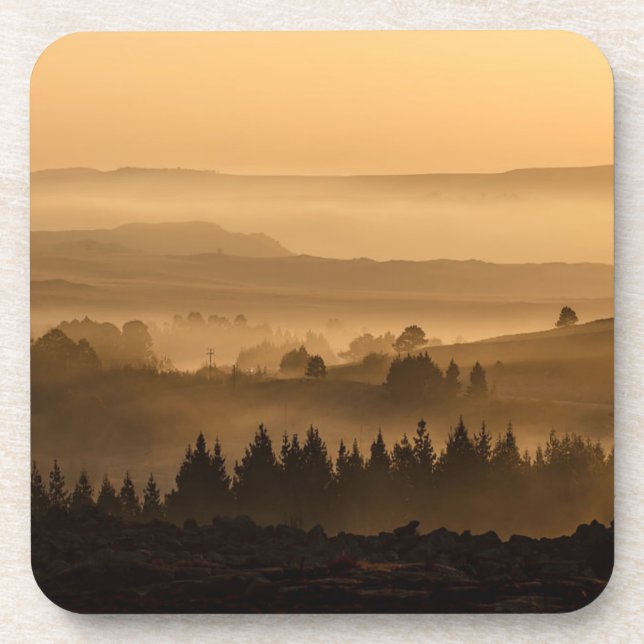 Posavasos Amanecer sobre el paisaje de Misty Rolling Hills (Frente)