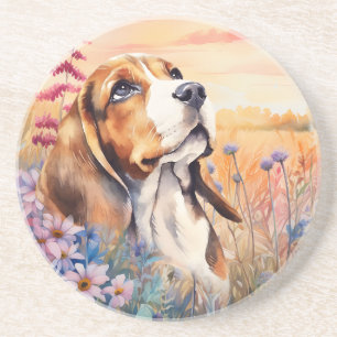 Posavasos Amante de perros Beagle con arenisca de pradera de