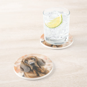Posavasos Amante del perro Bloodhound y flores de melocotón