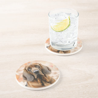 Posavasos Amante del perro Bloodhound y flores de melocotón 