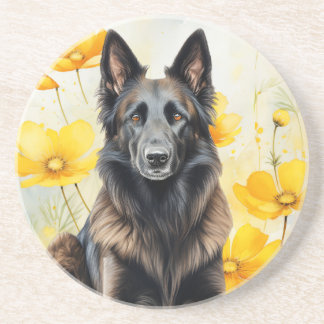 Posavasos Amante del perro Tervuren belga y amapolas